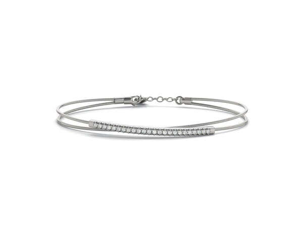 18K Solid Gold 0.15 CT Natural Diamond Dual-Wire Bangle