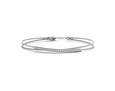 18K Solid Gold 0.15 CT Natural Diamond Dual-Wire Bangle