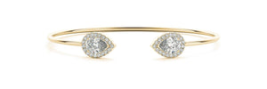 18K Solid Gold 1.75ct Open Bangle Bracelet with Pear-Shaped Halo Natural Diamond