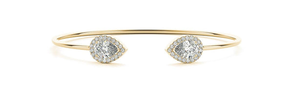 18K Solid Gold 1.75ct Open Bangle Bracelet with Pear-Shaped Halo Natural Diamond