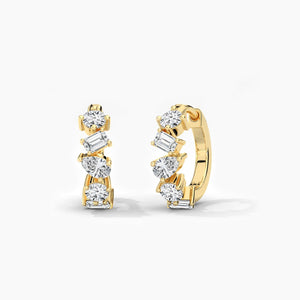 18K Solid Gold Natural Diamond Multi-Shape Huggie Earrings