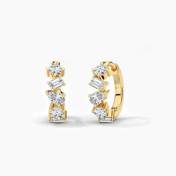 18K Solid Gold Natural Diamond Multi-Shape Huggie Earrings