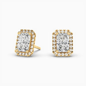 18k Solid Gold Nature Diamond Radiant Cut Halo Style Stud Earring For Women | Riyanika Jewels