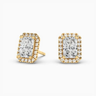 18k Solid Gold Nature Diamond Radiant Cut Halo Style Stud Earring For Women | Riyanika Jewels