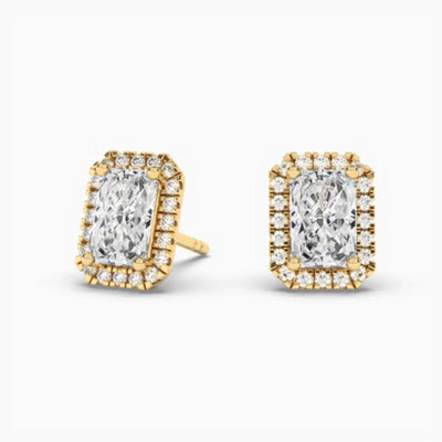 14K Natural Diamond Radiant Cut Halo Stud Earrings