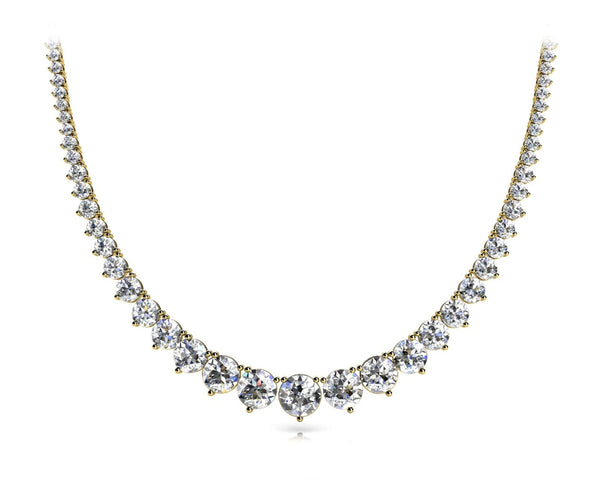 14K Solid Gold Natural Diamond Graduated Tennis Necklace