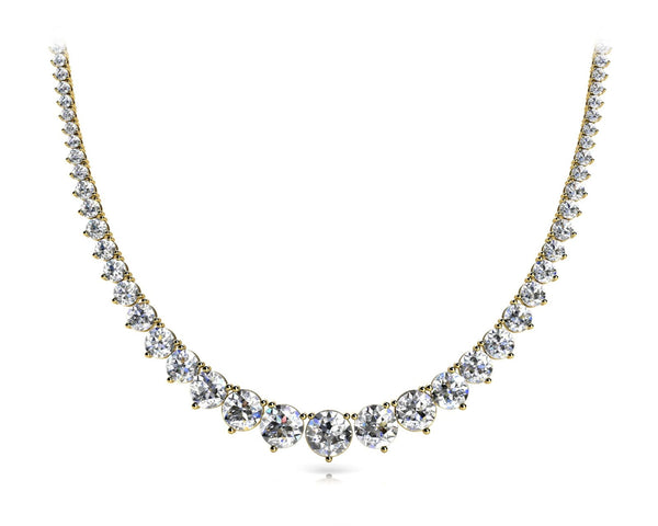 18K Solid Gold Natural Diamond Graduated Tennis Necklace