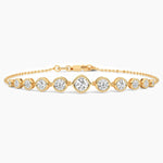 14K Solid Gold Natural Diamond Bracelet | 9 Graduated Diamonds Bezel Set