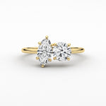 18K Solid Gold Natural Diamond Toi et Moi Ring – Marquise & Round Two-Stone Engagement Ring