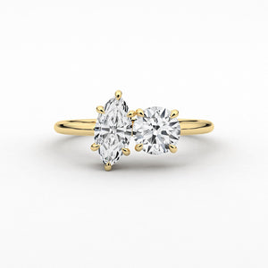 14K 1.5ct Natural Diamond Round Cut Toi et Moi Engagement Ring