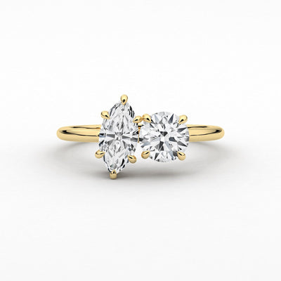 14K 1.5ct Natural Diamond Round Cut Toi et Moi Engagement Ring