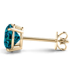 18K Solid Gold 1.00 CTW Blue Diamond Round Stud Earrings - Close Up | Riyanika Jewels