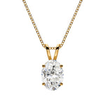 14K Natural Diamond Oval Cut Solitaire Pendant Necklace