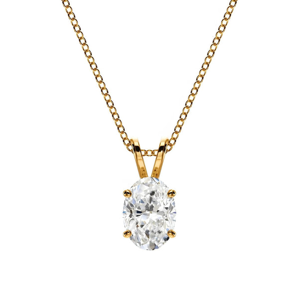 18K Solid Gold Oval Cut Natural Diamond Solitaire Pendant Necklace - Side View | Riyanika Jewels
