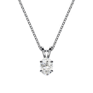 18K Solid Gold Oval Cut Natural Diamond Solitaire Pendant Necklace