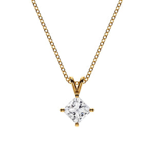 18K Solid Gold Princess Cut Natural Diamond Necklace