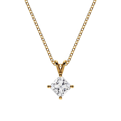 18K Solid Gold Princess Cut Natural Diamond Necklace