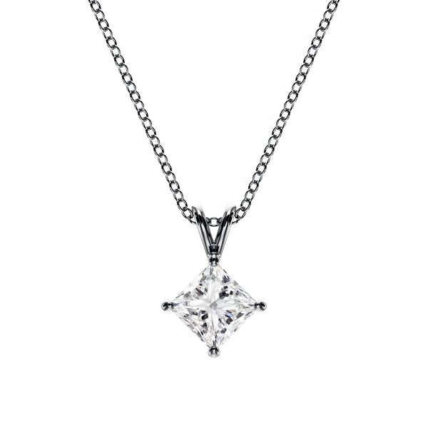 18K Solid Gold Princess Cut Natural Diamond Necklace - Side View | Riyanika Jewels