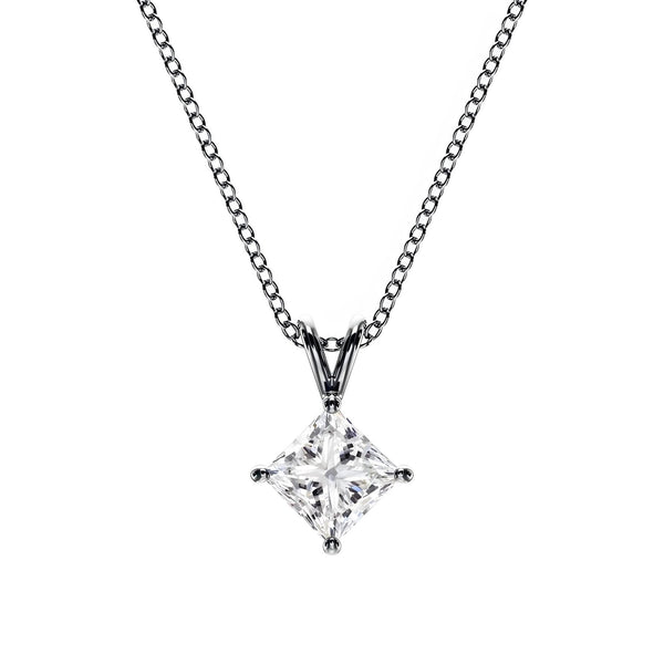 14K Natural Diamond Princess Cut Necklace