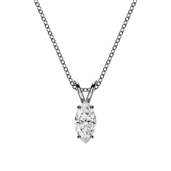 18K Solid Gold Marquise Cut Natural Diamond Pendant Necklace - Side View | Riyanika Jewels