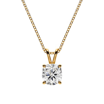 14K 1ct Natural Diamond Cushion Cut Pendant Necklace