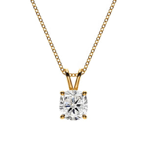 18K Solid Gold 1 CT Natural Diamond Cushion-Cut Pendant Necklace