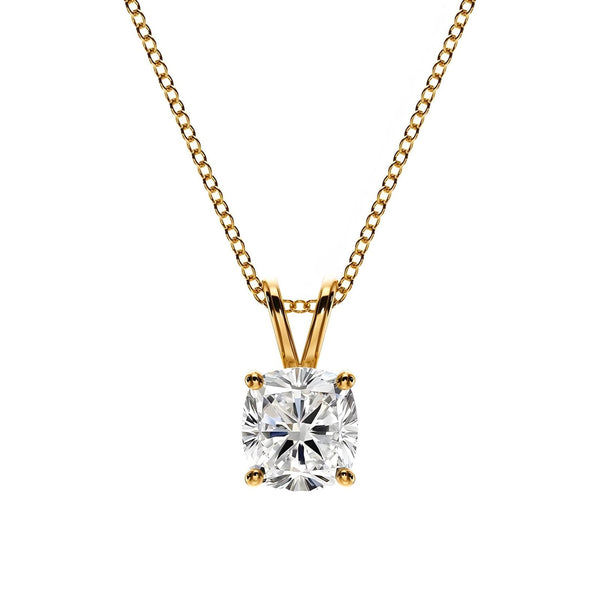 14K 1ct Lab Grown Diamond Cushion Cut Solitaire Pendant Necklace