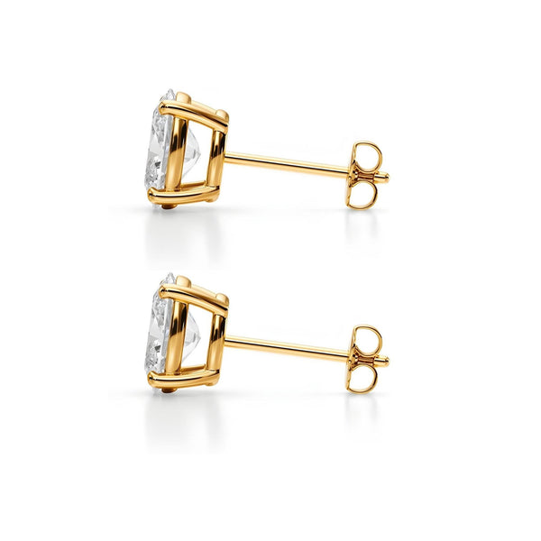 18K Solid Gold Natural Diamond Oval-Cut Stud Earrings - Side View | Riyanika Jewels