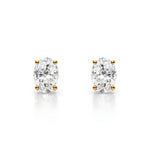18K Solid Gold Natural Diamond Oval-Cut Stud Earrings
