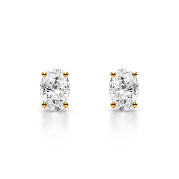 18K Solid Gold Natural Diamond Oval-Cut Stud Earrings