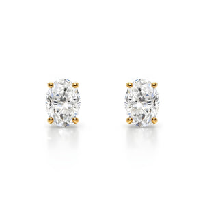 18K Solid Gold Natural Diamond Oval-Cut Stud Earrings