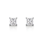 18K Solid Gold Natural Diamond Princess-Cut Stud Earrings