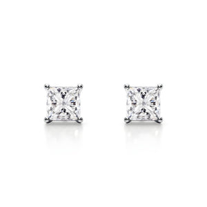 18K Solid Gold Natural Diamond Princess-Cut Stud Earrings