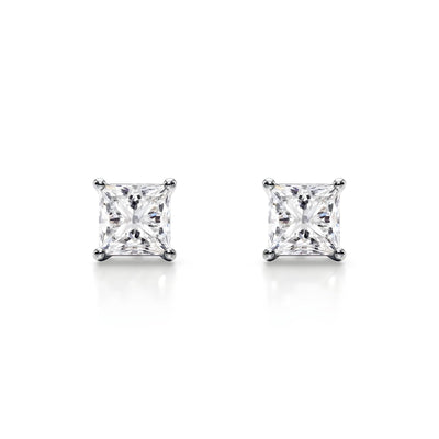 18K Solid Gold Natural Diamond Princess-Cut Stud Earrings
