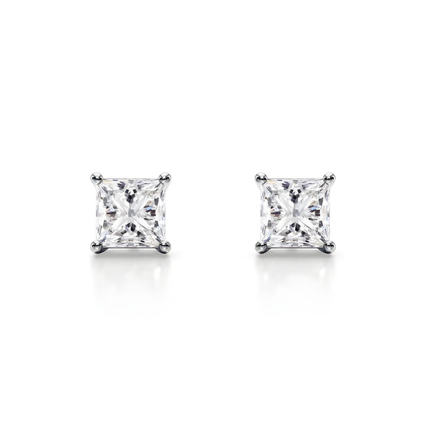14K Natural Diamond Princess Cut Stud Earrings