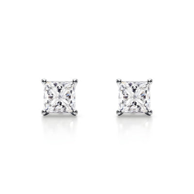 14K Natural Diamond Princess Cut Stud Earrings