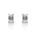 18K Solid Gold Natural Diamond Emerald-Cut Stud Earrings
