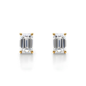 14K Solid Gold Lab Grown Diamond Emerald-Cut Stud Earrings
