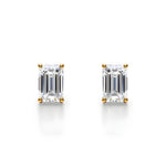 14K Solid Gold Natural Diamond Emerald-Cut Stud Earrings