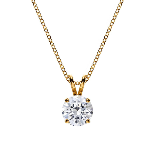 18k Solid Gold 1 CT Round Cut Natural Diamond Solitaire Pendant Necklace - Side View | Riyanika Jewels