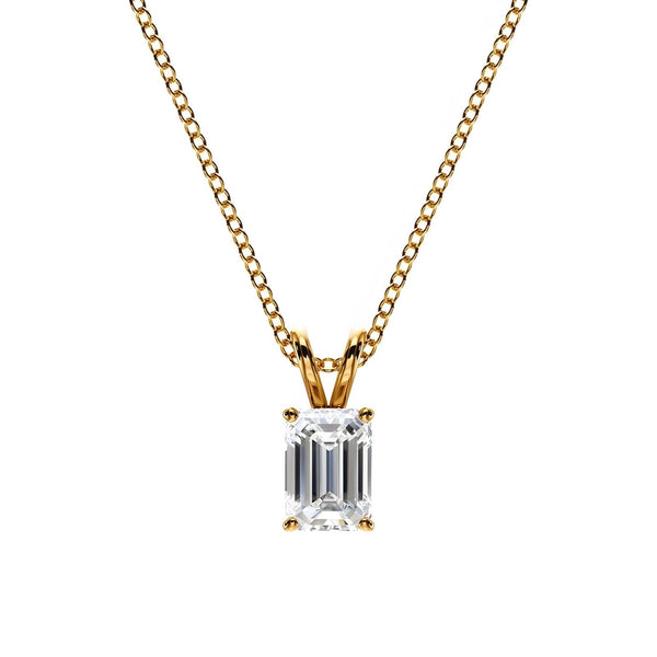 14K Lab Grown Diamond Emerald Cut Solitaire Pendant Necklace