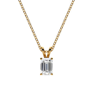18k Solid Gold Emerald Cut Natural Diamond Solitaire Pendant Necklace