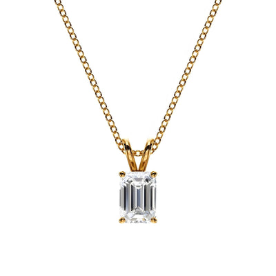 18k Solid Gold Emerald Cut Natural Diamond Solitaire Pendant Necklace