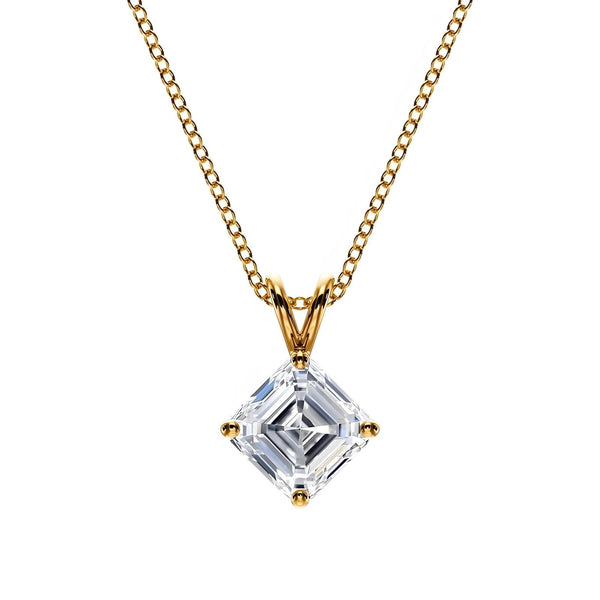 14K Natural Diamond Asscher Cut Solitaire Necklace