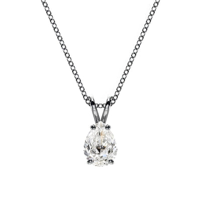 18K Solid Gold Pear-Shaped Natural Diamond Pendant Necklace
