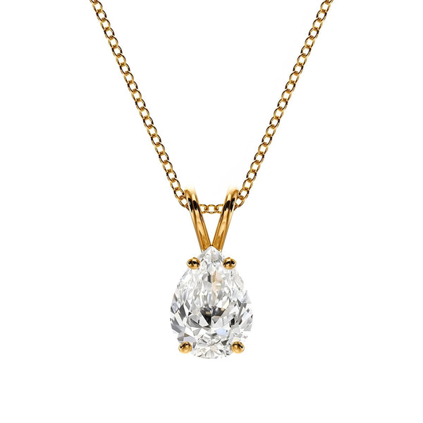 18K Solid Gold Pear-Shaped Natural Diamond Pendant Necklace - Side View | Riyanika Jewels