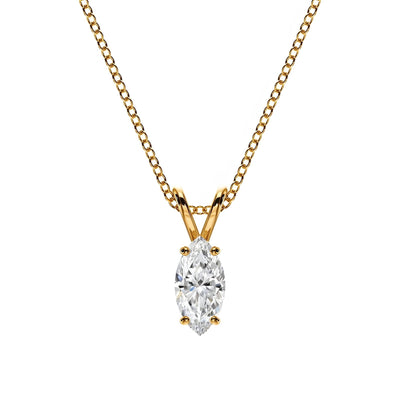 18K Solid Gold Marquise Cut Natural Diamond Pendant Necklace