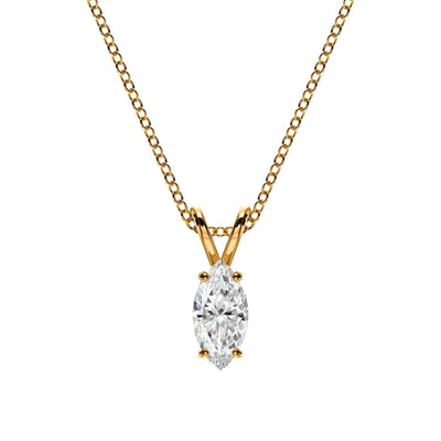 14K Natural Diamond Marquise Cut Pendant Necklace