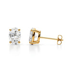 18K Solid Gold Lab Grown Diamond Oval-Cut Stud Earrings - Close Up | Riyanika Jewels