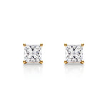 14K Natural Diamond Princess Cut Stud Earrings